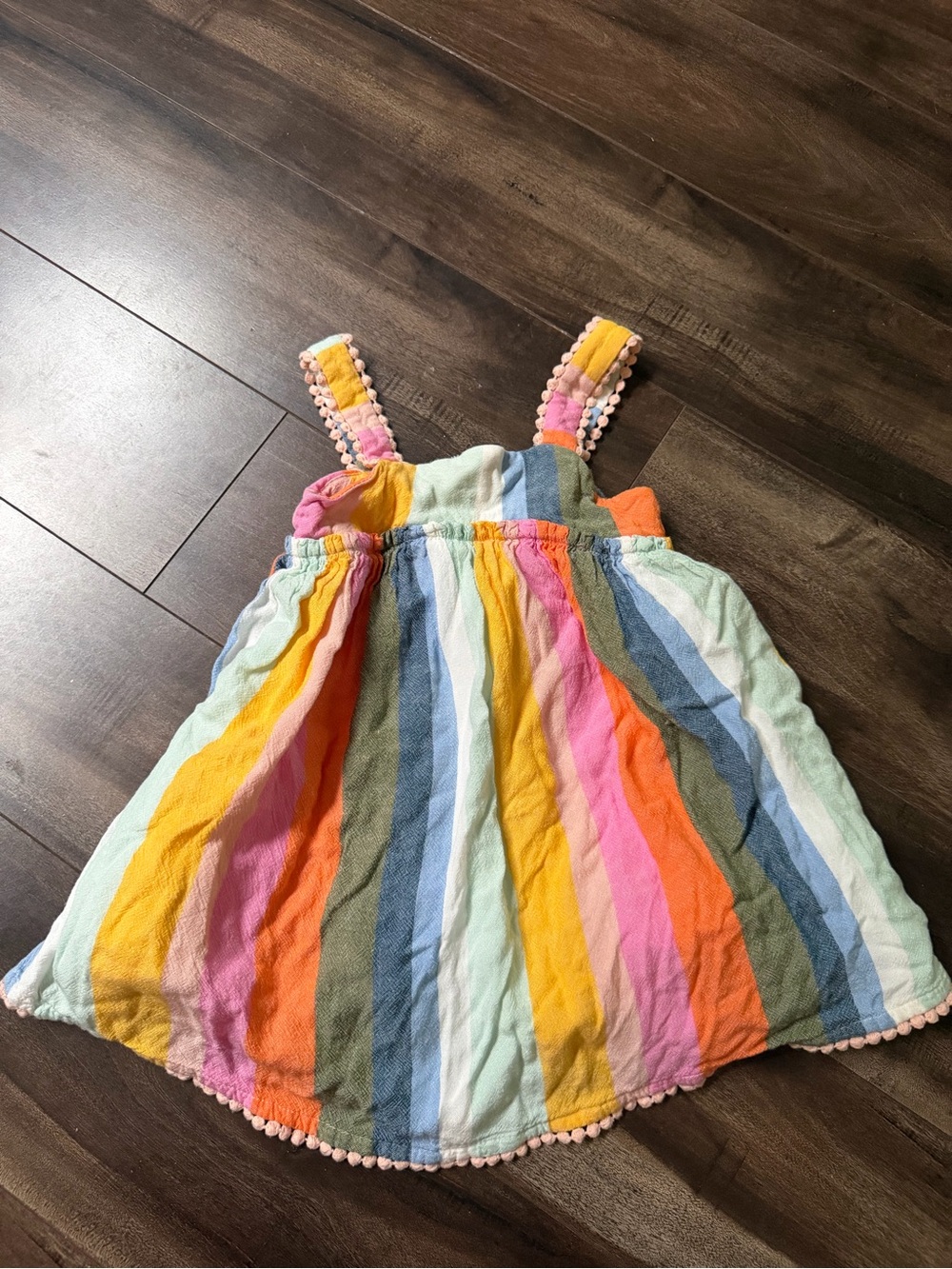 Tahari Girls' Rainbow Stripe Pom-Trim Sundress